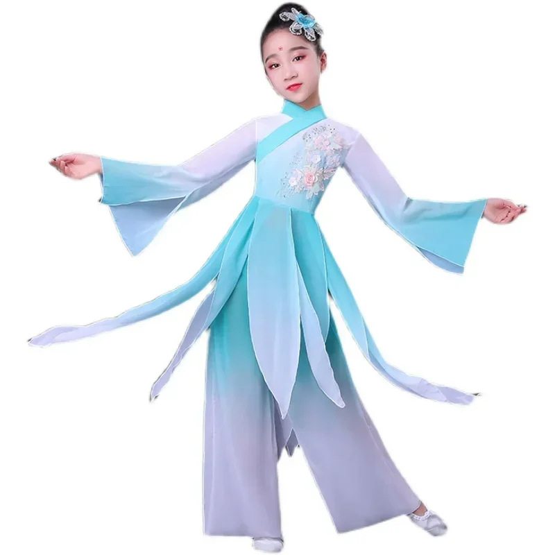 Klassieke Chinese kostuums voor kinderen Yangko Nationale Square Dance Traditionele Hanfu Paraplu Fan Danspraktijk Danskleding