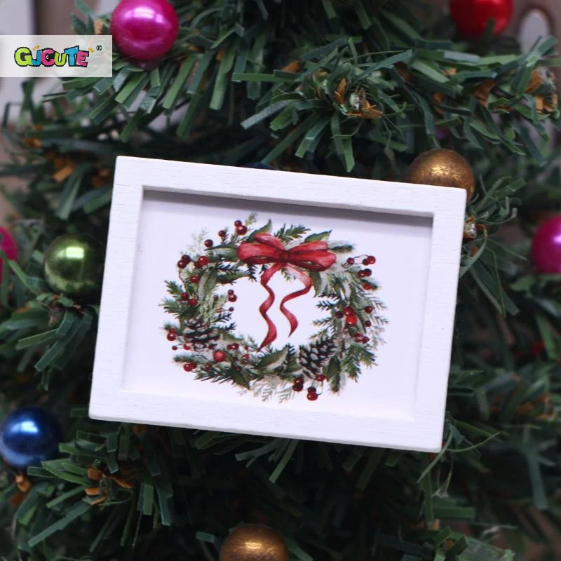 

1/12 Dollhouse Mini Christmas Wall Mural Ornament Dollhouse Home Decoration Dolls House Micro Xmas Scene Photo Props