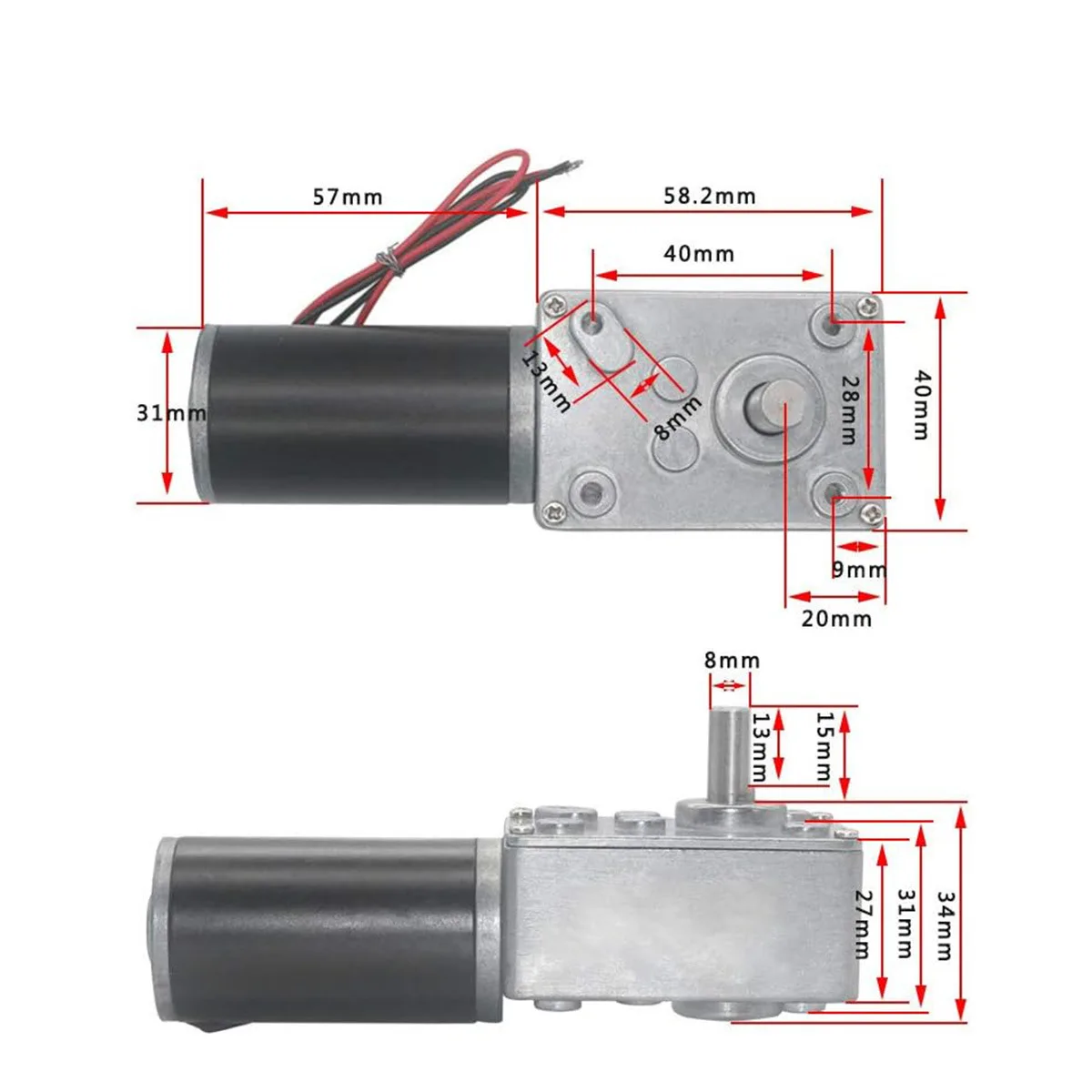 12V DC High Torque Worm Gear Motor with 8mm Output Shaft, Reversible Speed Reduction Gearbox