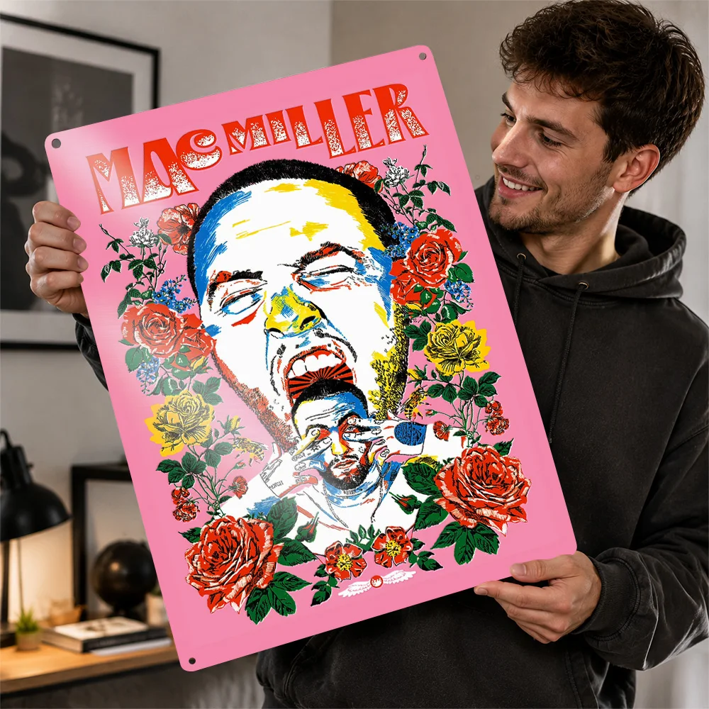 Mac Miller Floral Portrait Textured Metal Poster Pop Inspired Wall Art For Music Studio Customized Aluminum Sign Rap Fan Gift