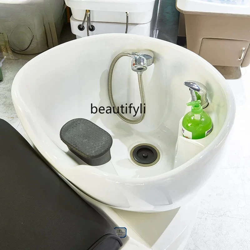 Barber Shop Shampoo Chair for Hair Salon Ceramic Basin Flushing Bed Beauty Salon Lying Half
