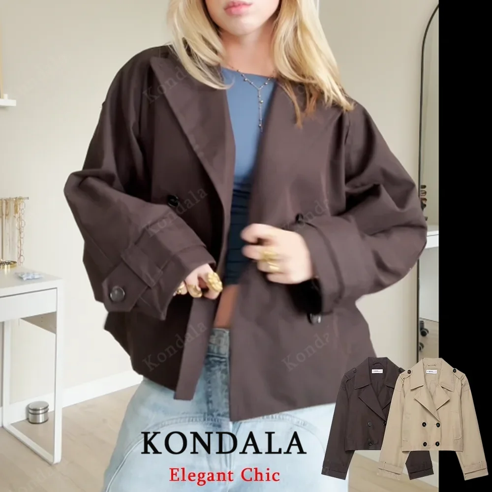 

KONDALA Lady High Street Loose Windbreaker Pocket Lapel Buttons Short Jacket 2025 Spring Fall Fashion Commute Women Casual Coat