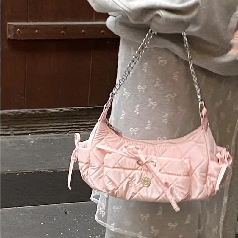 Xiuya Elegante borsa a tracolla rosa per donna Moda estiva in pelle Casual Borsa carina Catene Borsa per ascelle delicata quotidiana per ragazze
