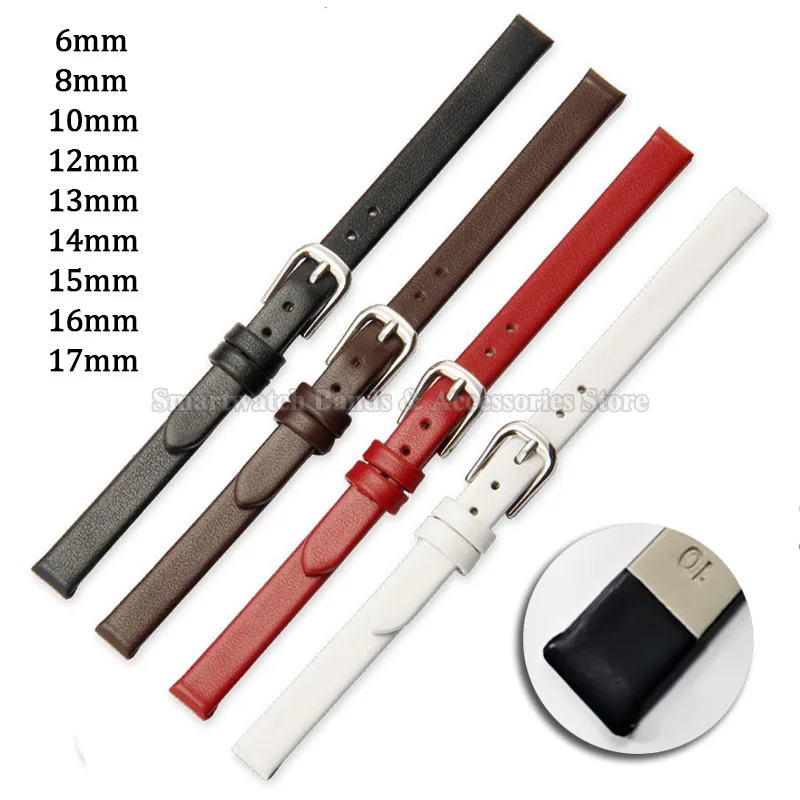 Leather Watch Strap 6mm 8mm 10mm 12mm 13mm 14mm 16mm 17mm for Men Women Universal Soft Wrist Band Ultra Thin Bracelet Pin Clasp