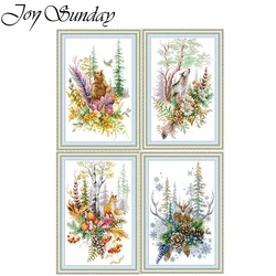 Joy Sunday Four Seasons Forest Spirit kit punto croce stampati dipinti in tessuto fai da te Aida 16CT set di ricami a mano decorazioni per la casa