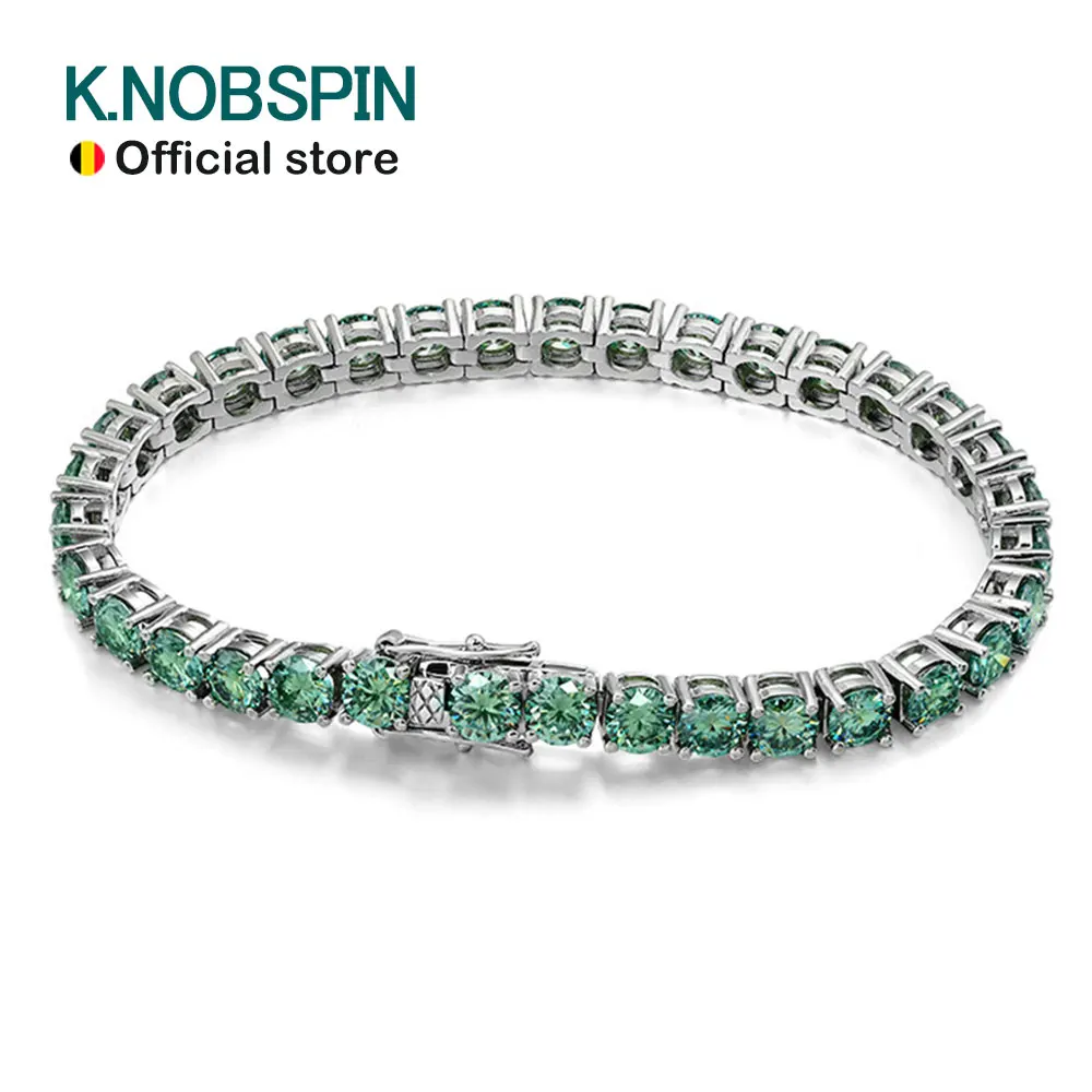 KNOBSPIN D VVS oryginalne zielone bransoletki tenisowe Moissanite dla kobiet mężczyzn diament laboratoryjny z biżuterią ślubną GRA 925 srebrna bransoletka