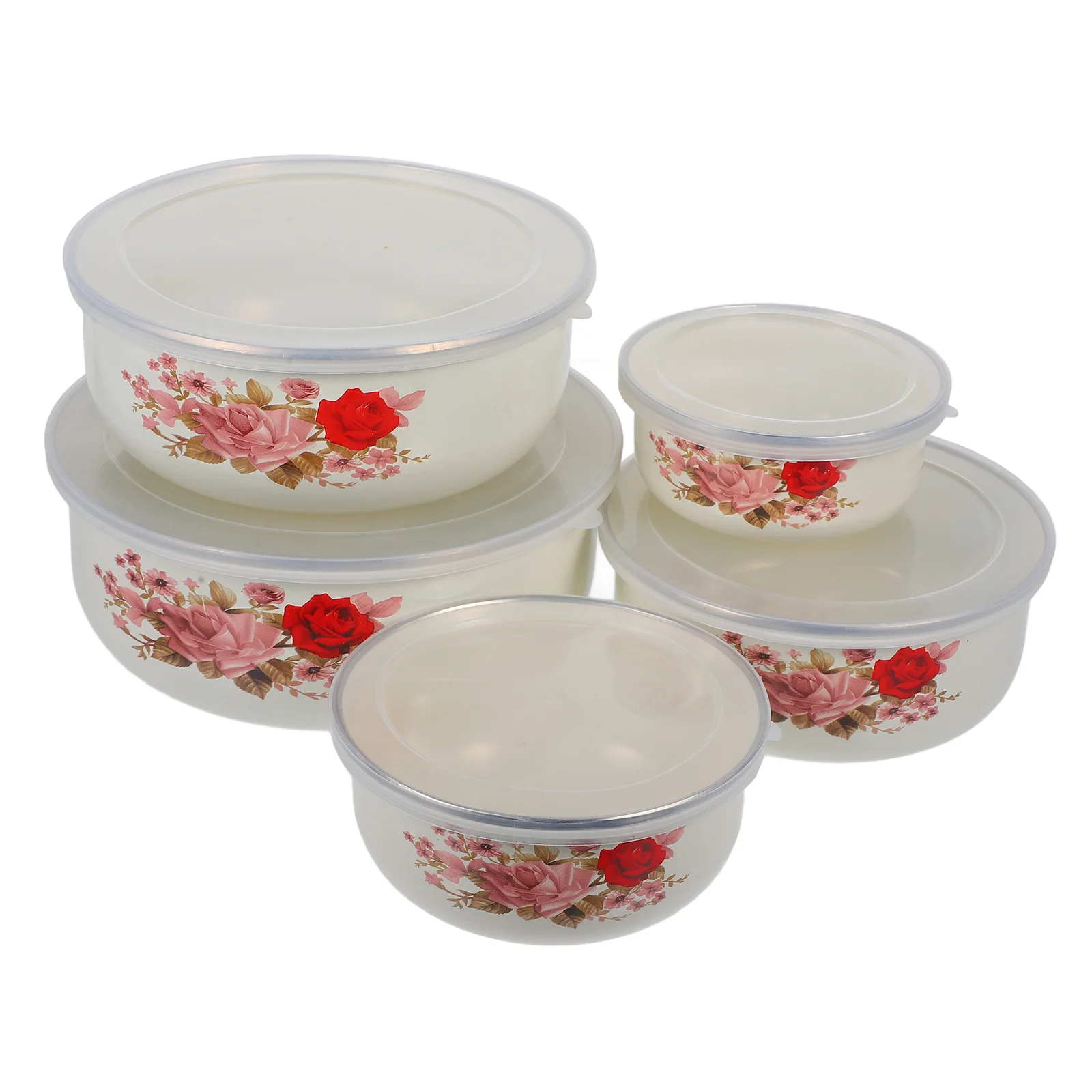 5 Pcs Enamel Covered Bowl Instant Noodle Food Soup Bowls with Lids Kitchen Lightweight