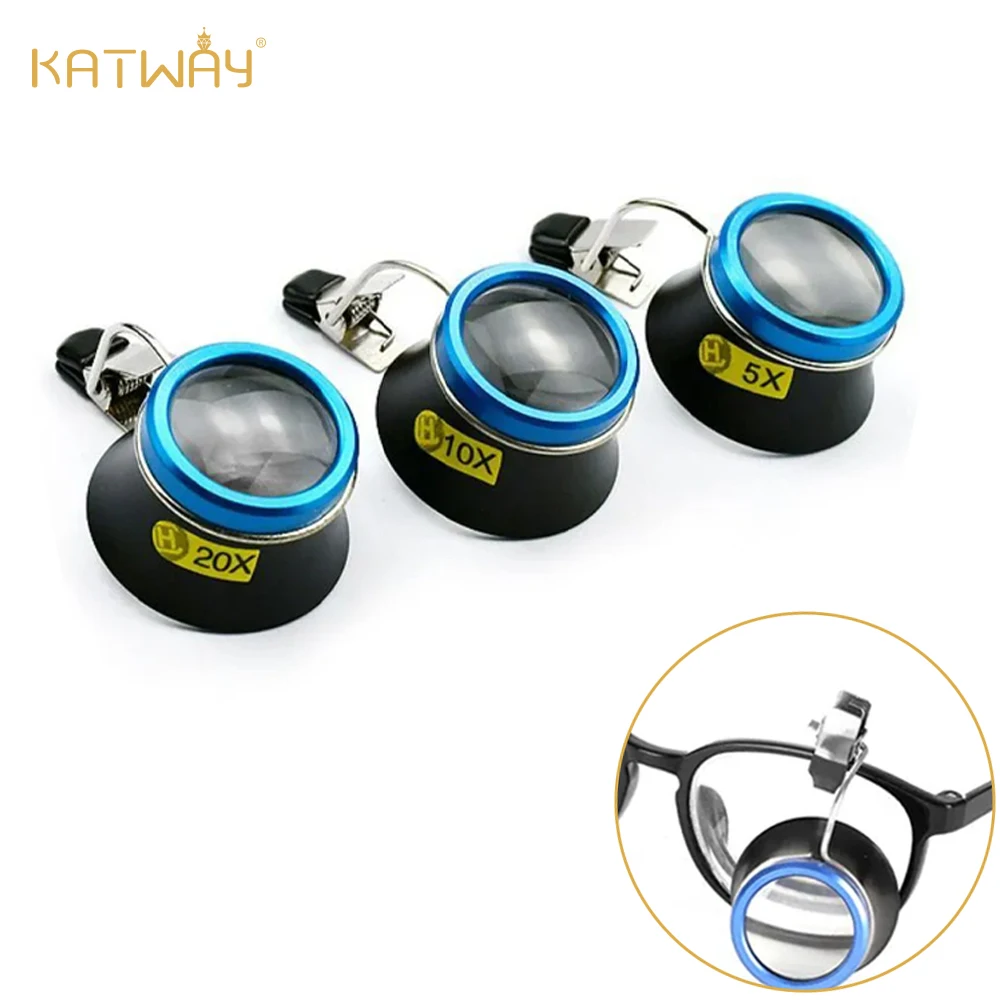 KATWAY Watchmakers Repair, Process Operation Tool, Portable Clip-On Eyeglass Magnifier 5X 10X 20X Lens HH-AA68