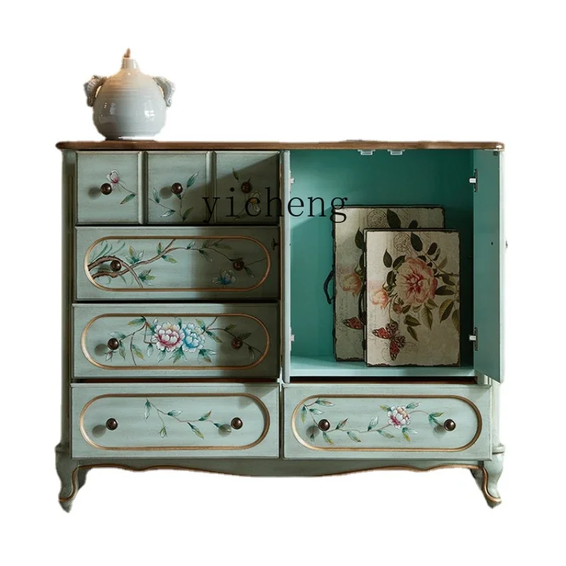 

ZC Retro Entrance Cabinet Solid Wood Chest of Drawers Home Home Living Room Painted Partition Curio Cabinet Storage Cabinet