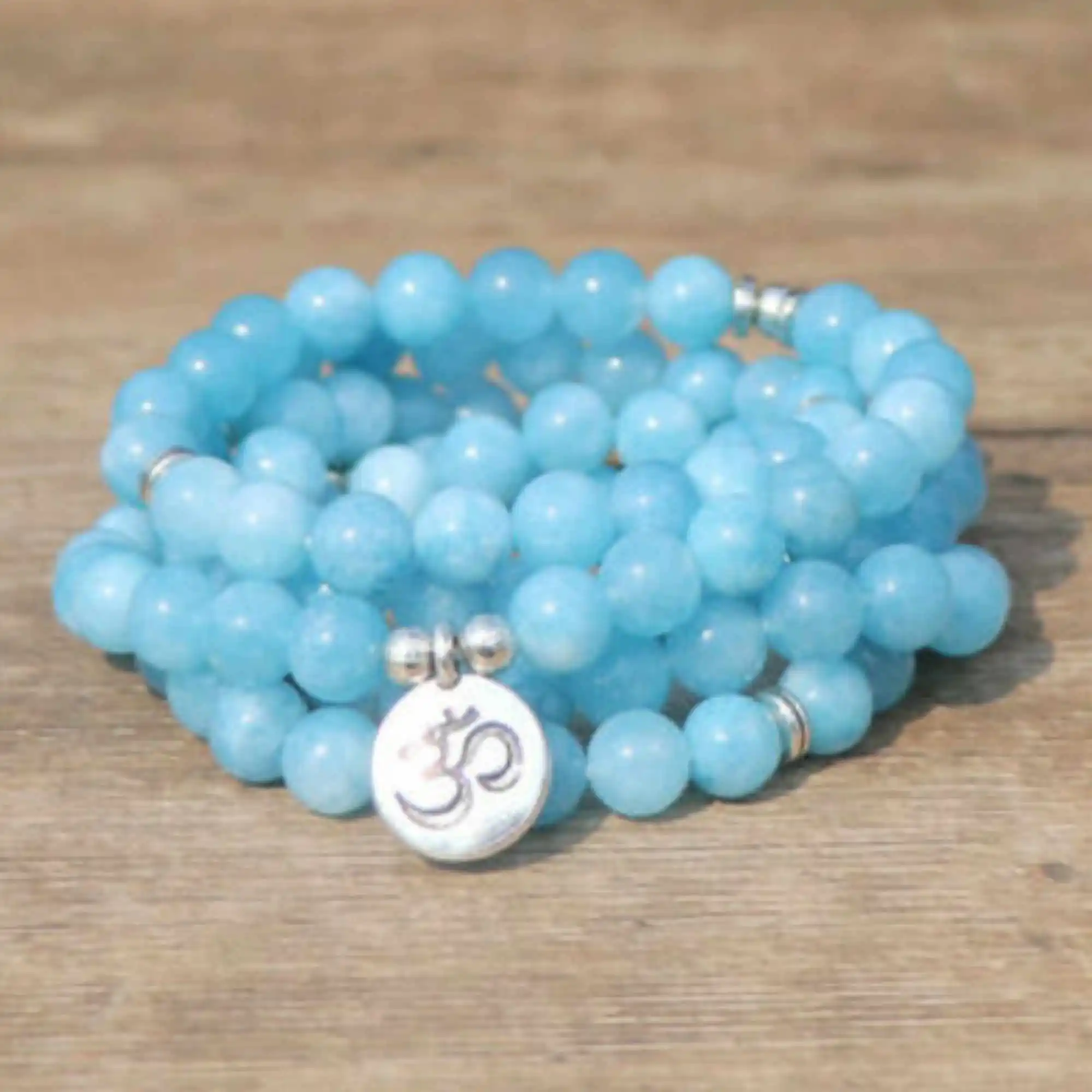 

6mm Blue Jade 108 Beads Lotus Pendant Bracelet yoga Lucky Meditation Stackable Women Eco-Friendly Beaded Men's Cuff Prayer