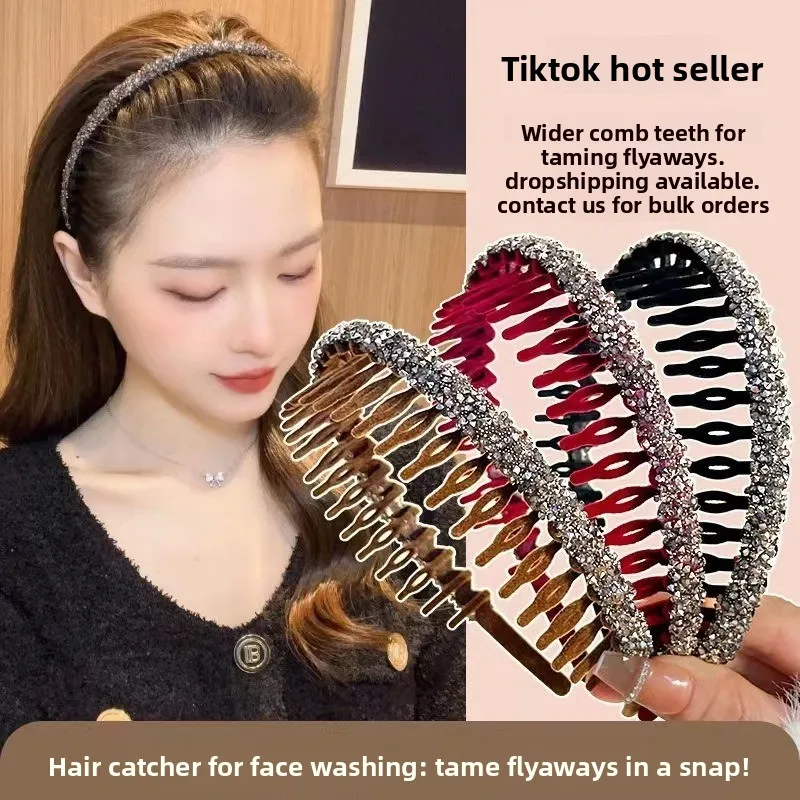 

Flocked Full Rhinestone Headband Women Non Slip Velvet Hair Band for Makeup Washing Face Vintage Hair Accessories