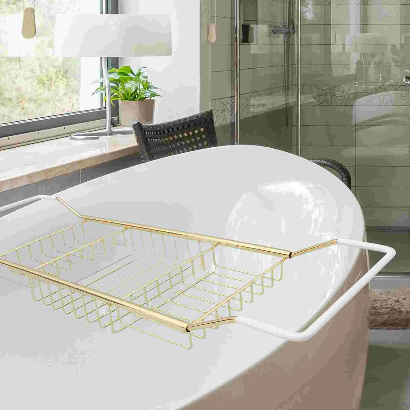Telescopic AntiSlip Storage Rack Golden Color MultiFunctional Bath Tray Portable Phone Holder Adjustable Design For Bathtub