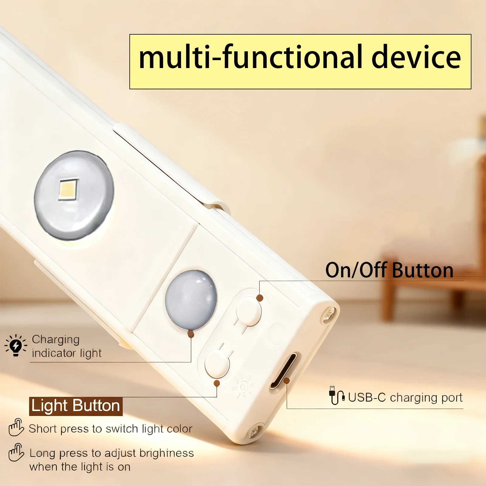 3 Color Tempers Dimmable Under Cabinet Lights, Rechargeable LED Smart Sensing Light Indoor, Closet Lights, Under Cabinet Lights
