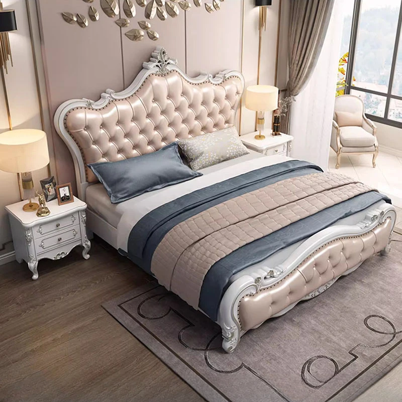 

King Size Frame Double Bed Luxury Nordic Wooden Luxury Queen Double Bed Princess Modern Letto Matrimoniale Bedroom Furniture