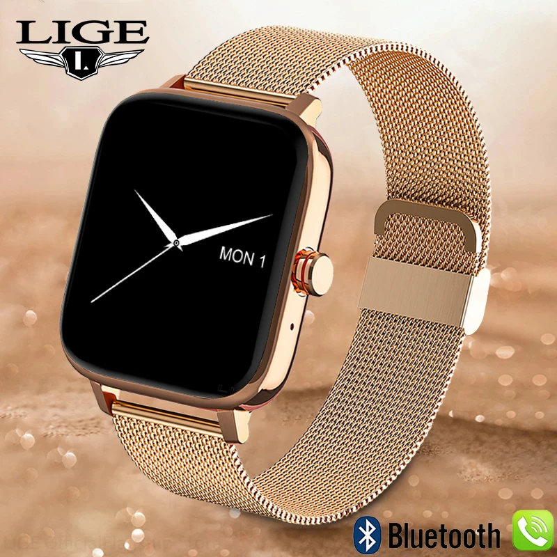 

LIGE Smart Watch Women Custom Dial Smartwatch For Android IOS Waterproof Bluetooth Call Music Watches Full Touch Bracelet Clock