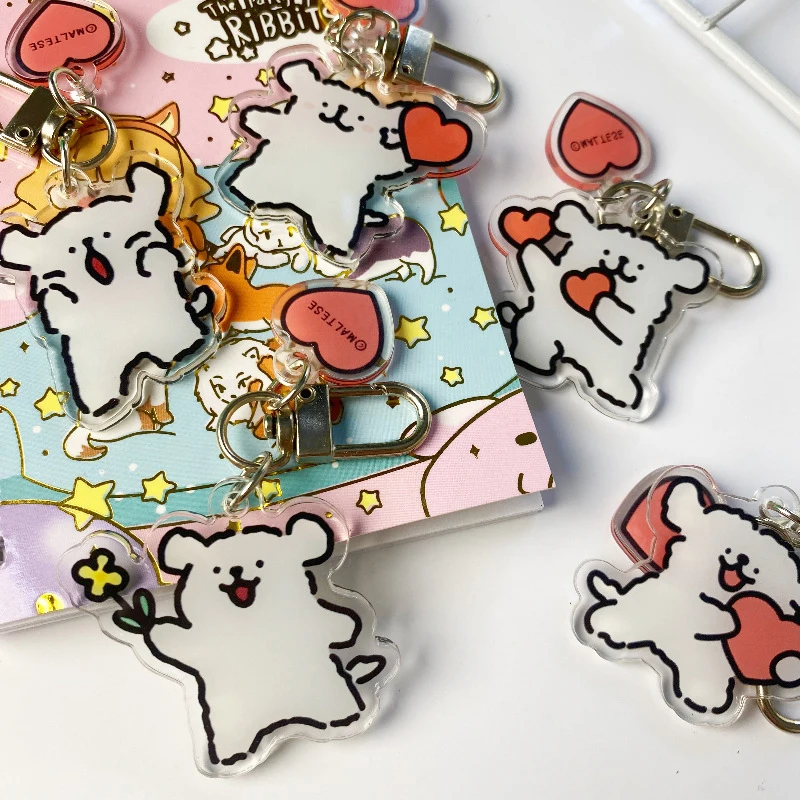 Cute Cartoon Acrylic Puppy Dog Keychain Fun Cartoon Cute Schoolbag Pendant Accessories Small Gift