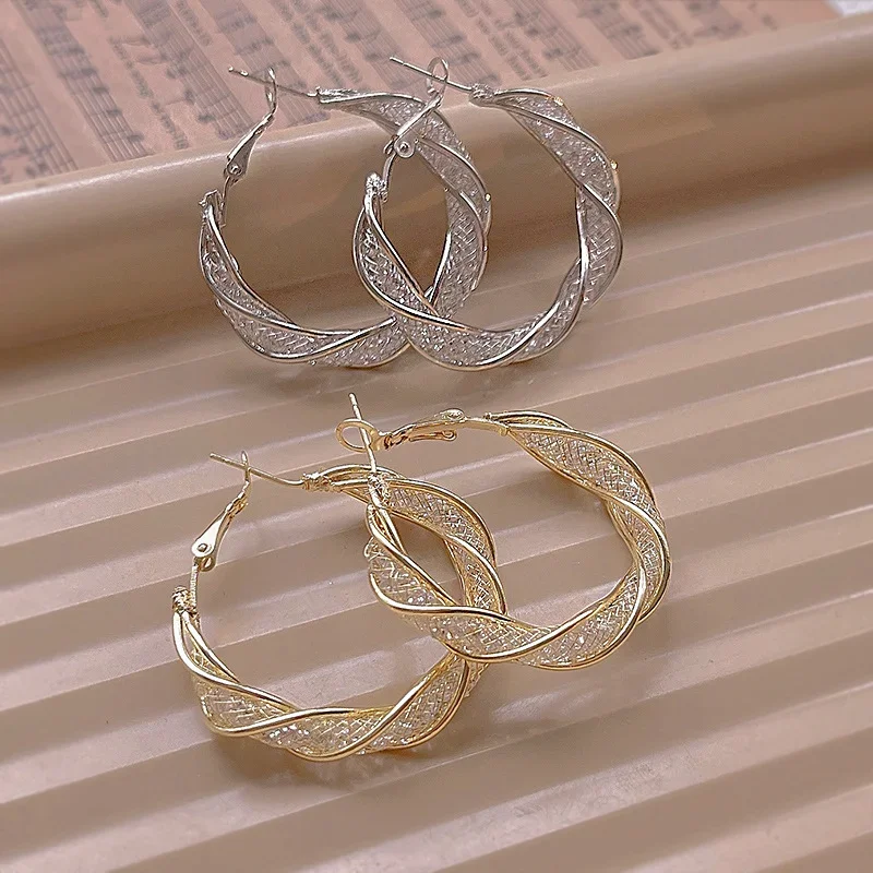 Fashion Temperament Womens Stainless Steel Twisted Hollow Circle Versatile Simple Earrings Jewelry Bride Wedding Engagement Gift