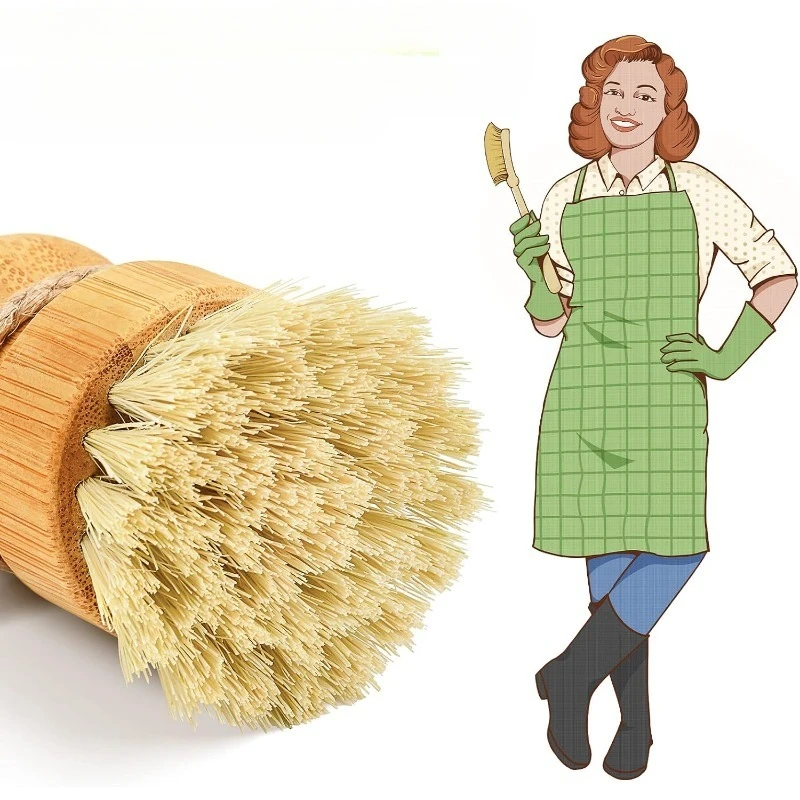 Bamboo Dish Scrub Brush,Vegetable Brush,1 Pack with Ceramic Holder