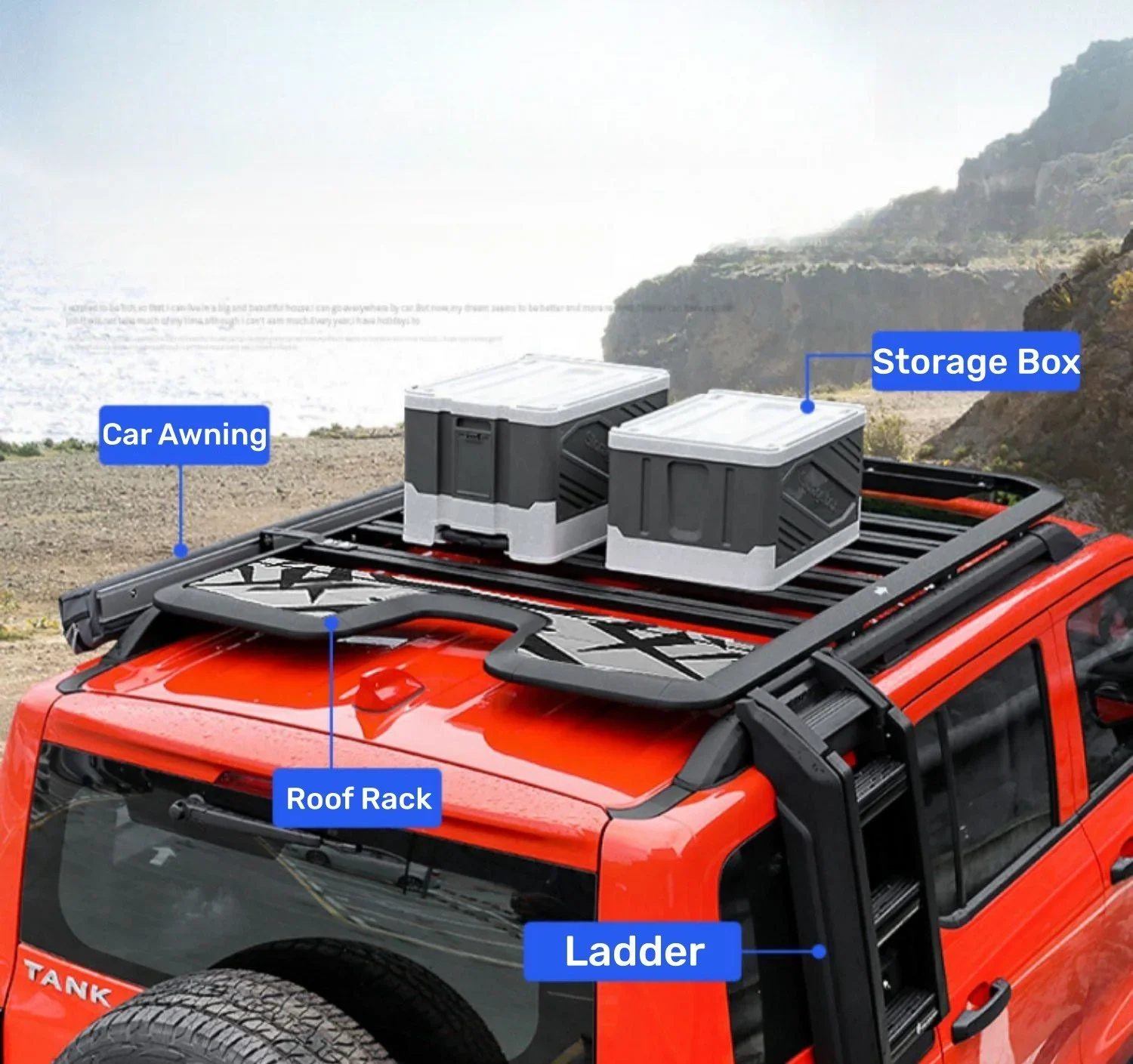 업그레이드된 4x4 오프로드 러기지 랙 탱크 300 바디 키트 자동차 화물 캐리어 루프 랙 (탱크 300용)