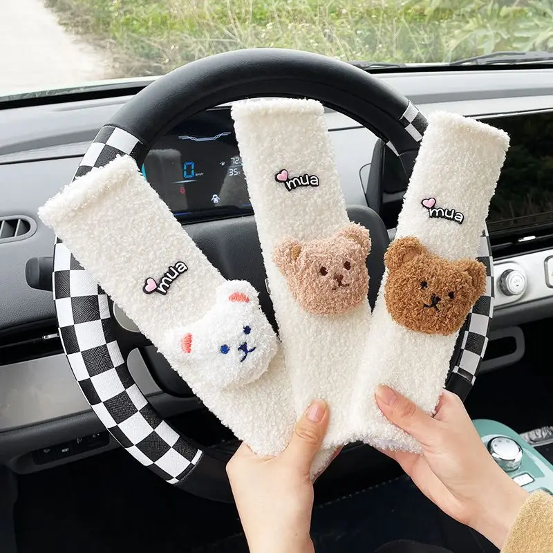 

2023 New Car Seat Belt Cover Protector Cute Bear Cartoon Plush Anti-neck Insurance Cover Car Interior Decoration Car Accessories