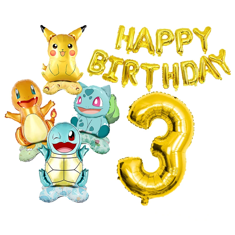 Juego de vajilla de fiesta de cumpleaños con temática de Pokemon Pikachu, decoraciones de fiesta de Pokemon, Pancarta, platos, globos, suministros