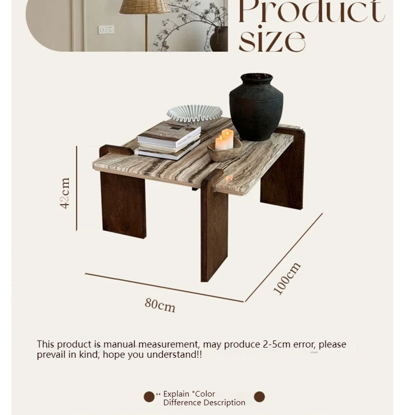 French Wabi-Sabi Travertine Table, Mid-Century Cream Coffee Table, Heat & Scratch Resistant, Natural Veining, Customizable