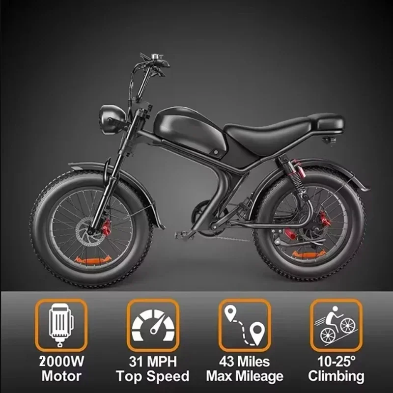 Electric Bicycle 2000W Dual Motor 48V23AH Lithium Battery Hydraulic Brake Aldult Electric Bike 20*4.0 Inch Fat Tire Snow E-bike