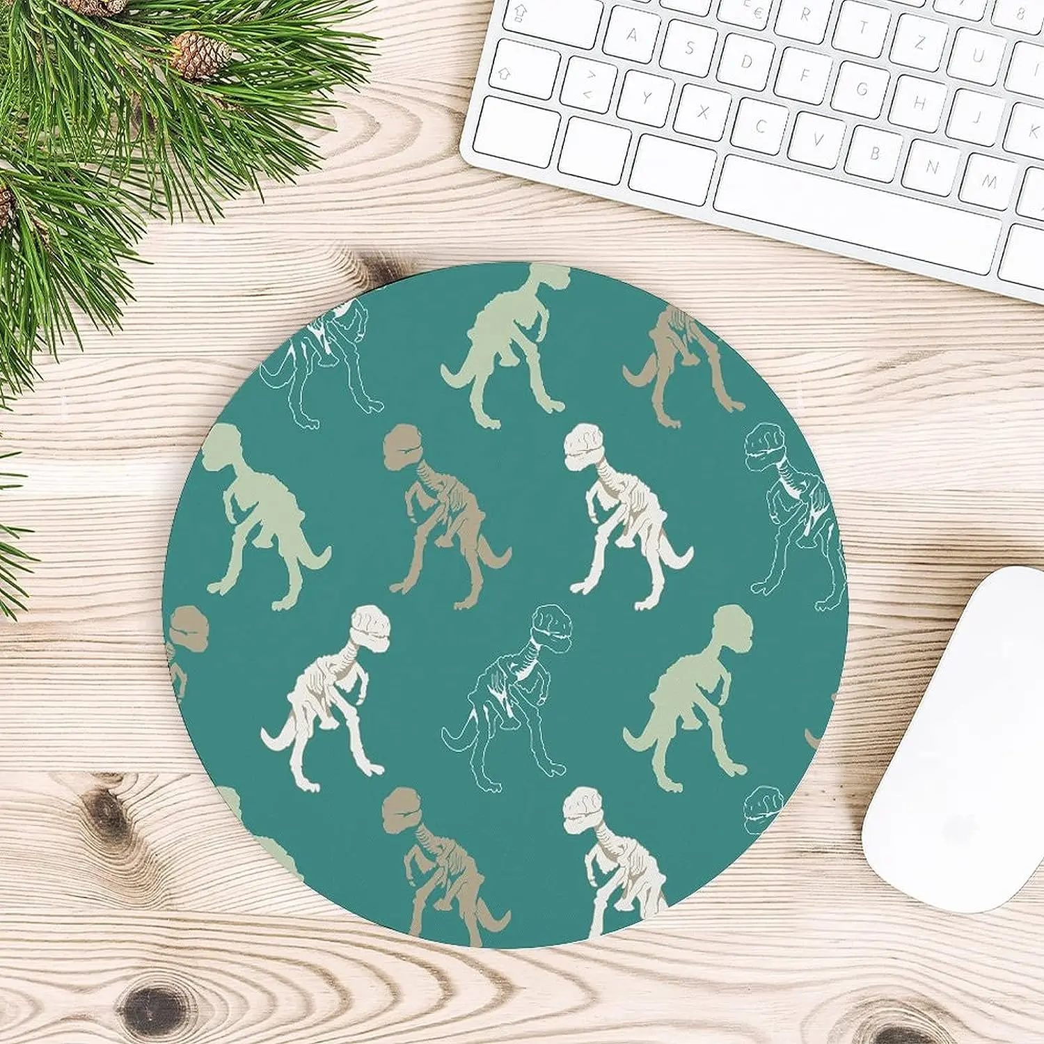 Dinosaur Skeletons Mouse Mat with Non-Slip Rubber Base Cute Round Mousepad for Laptop Computer Office Desk Accessori 7.8x7.8 In