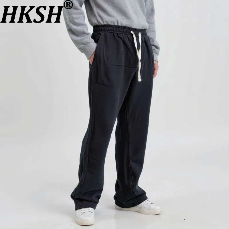 

HKSH Spring Autumn New Men's American Style Casual High Street Fashion Ins Washed Vintage Sports Dark Draped Punk Pants HK14125