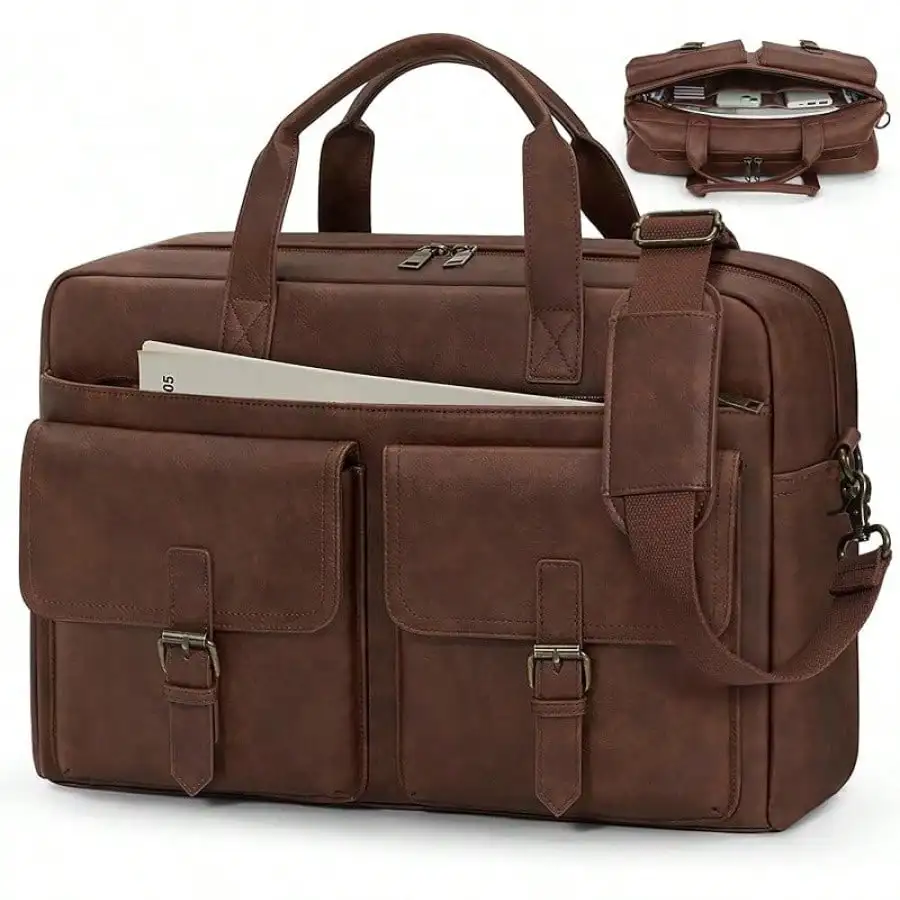 

Messenger Bag Men 16 Inch Leather Laptop Bags Work Computer Briefcase Vintage Mens Satchel Shoulder Bag Work, Office,