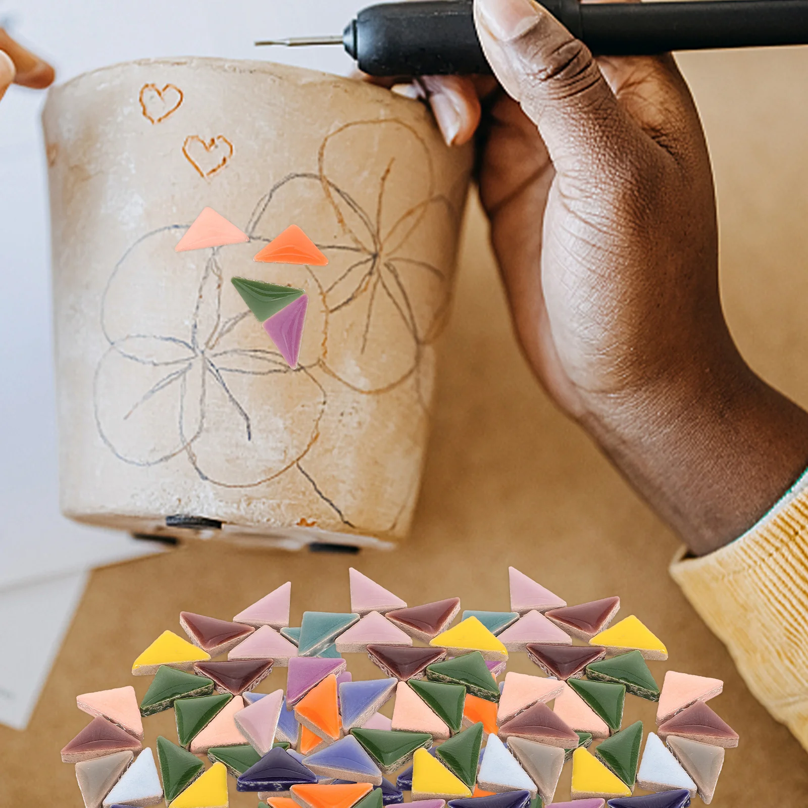 

1Set Colorful Ceramic Tiles Triangular Mosaic DIY Craft Supplies Flat Smooth Surface for Picture Frame Coaster Decorative