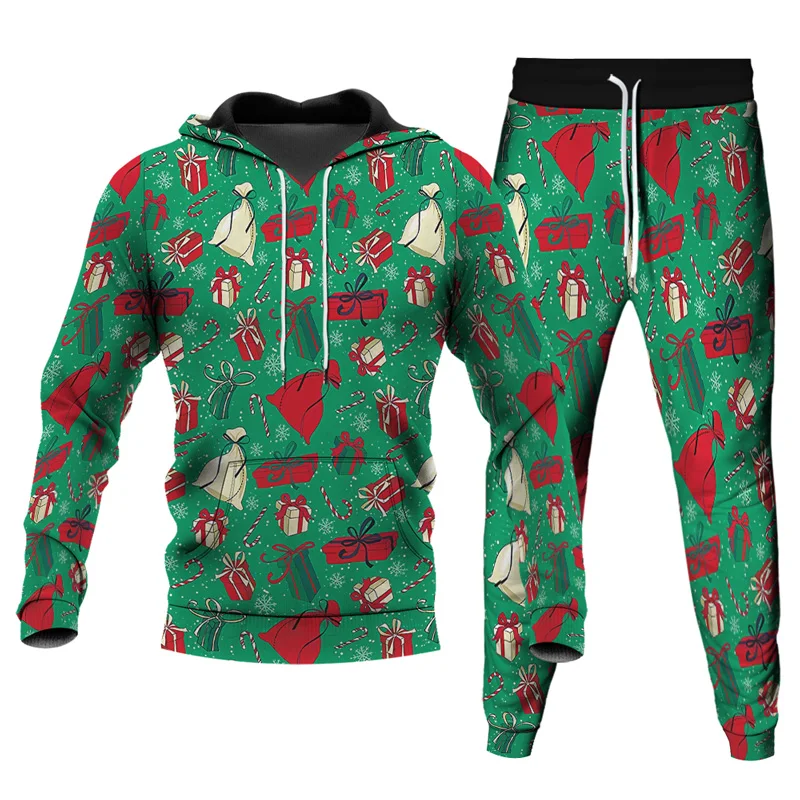 Hoodies Sets Of Clothes For Men Christmas Deer 3D Print Men Casual Pullover Oversize Loose Tracksuit Sweatshirts+Pants 2Pcs Sets