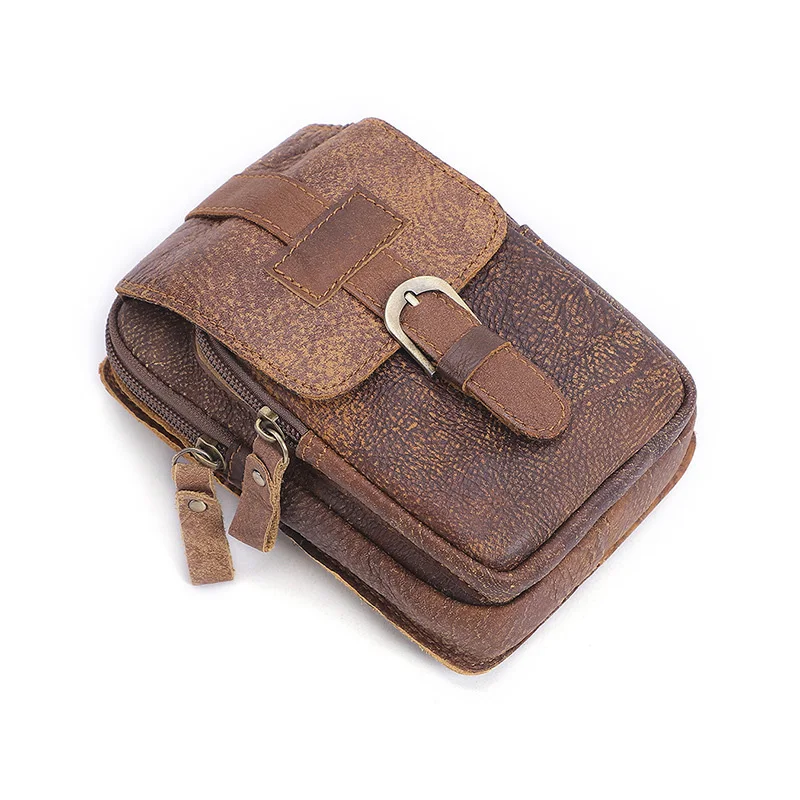 Retro Waist Bag Vintage Wallets Solid First Layer Cowhide Genuine Leather Wallet Basic Daily Zipper Purse Casual Men Phone Bags