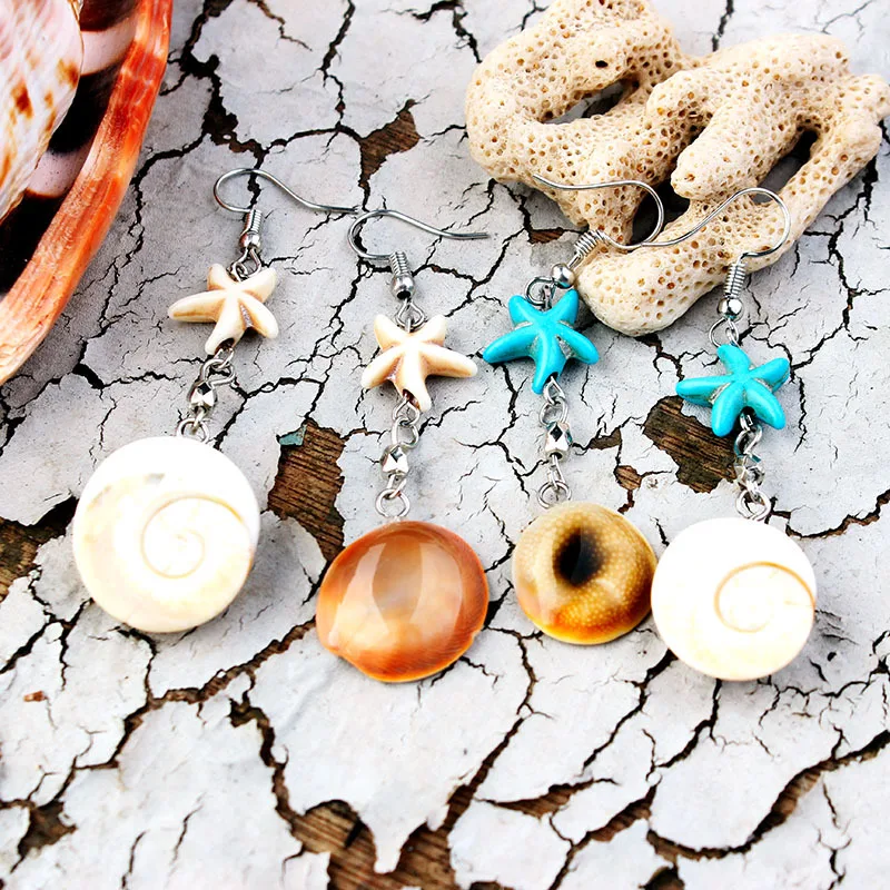 Korean Version Earrings Women Fashionable Ocean Natural Romantic Starfish Earrings Conch Shell Beach Party Gifts Holiday