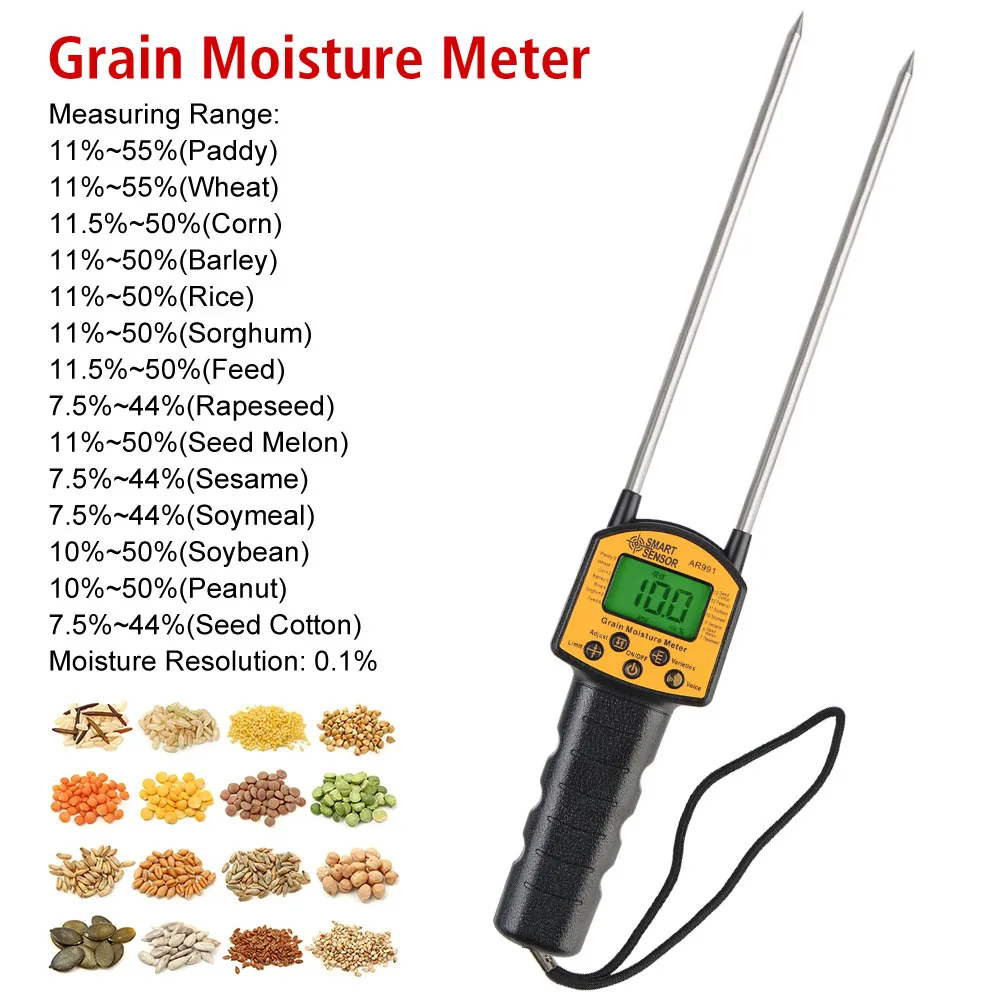 

Grain Moisture Meter Digital Humidity Tester Hygrometer LCD Display for Corn Wheat Rice Bean with Measuring Probe Smart Sensor