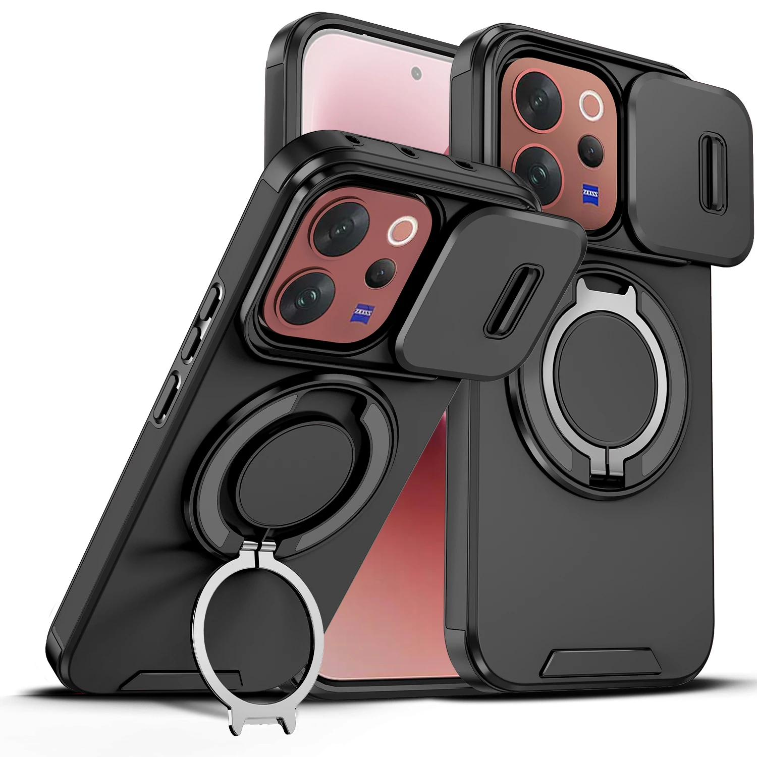 Magnetischer Ringständer Handyhülle für VIVO Y05 V70 V60 Lite VIVO 300 Pro mit Kameraschutz, TPU-Rahmen und Hartplastik-Cover