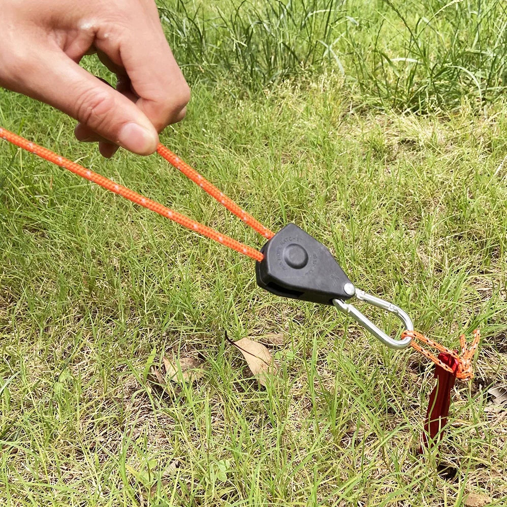 6pcs Reflective Camping Tent Rope Tie Down Fastener Fixed Buckle Pulley Tensioner Ratchet Hangers Awning Wind Rope