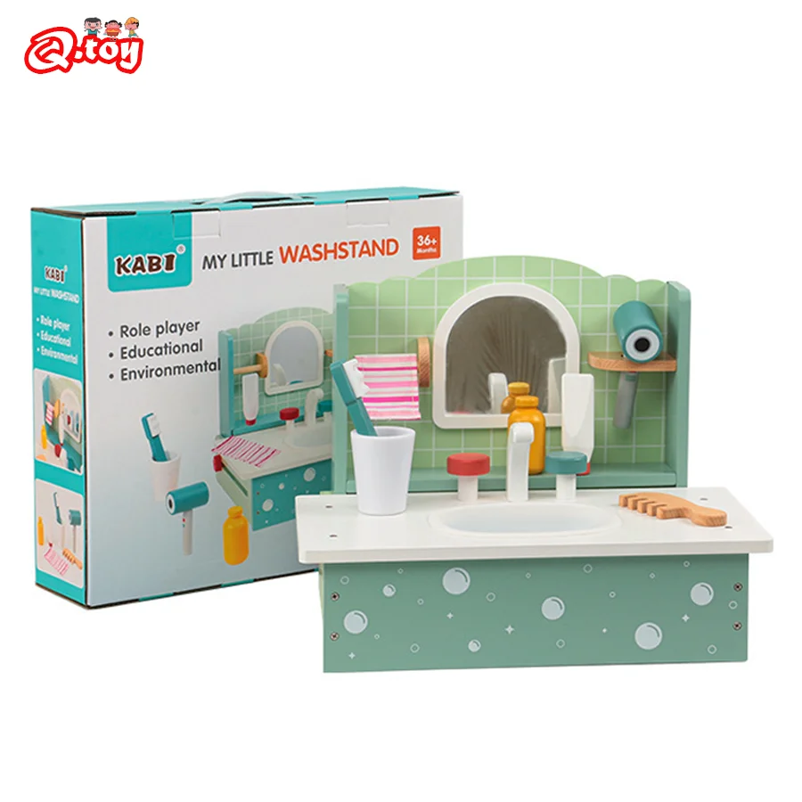 Children Wooden Pretend Play Toy Simulation Dresser Washstand Set Imitation Game Role Play Learning Educational Toys for Girls