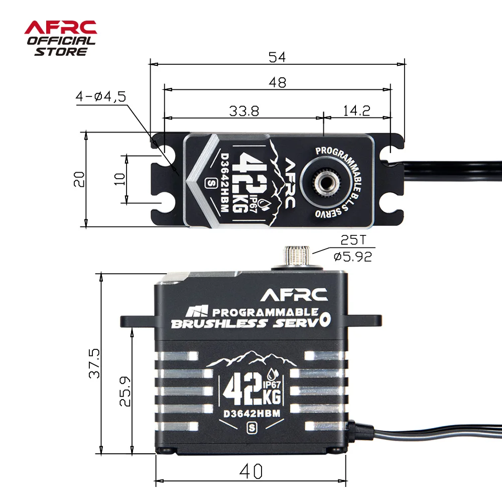 AFRC-D3642HBM-S High Torque IP67 Programmable Brushless Servo For HSP YOKOMO TRXXXS 1/5, 1/8, 1/10 RC Car Boat Robot etc.Upgrad