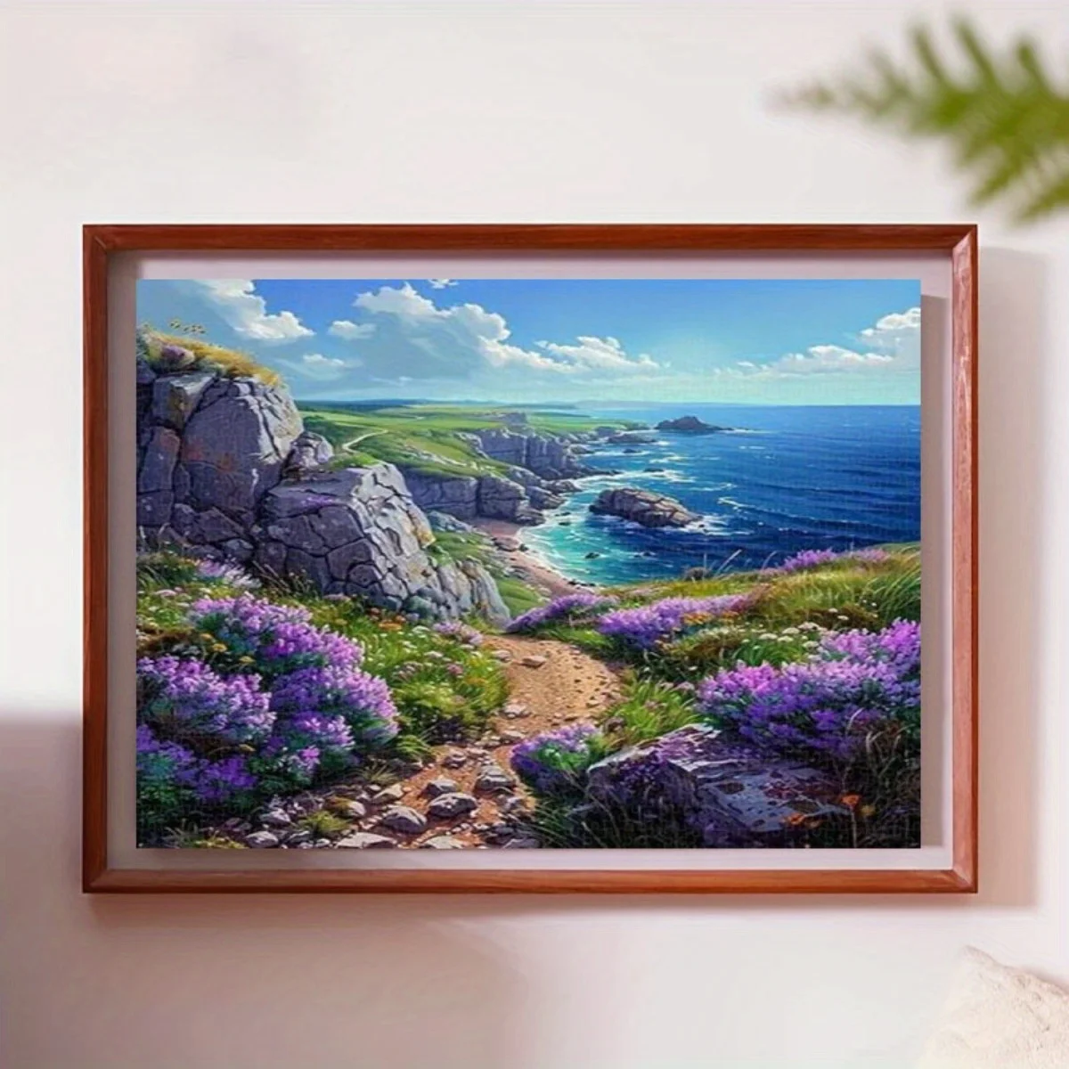 จิ๊กซอว์ภาพศิลปะแนวธรรมชาติสำหรับผู้ใหญ่ ลายหน้าผาชายทะเลพร้อมดอกไม้สีม่วง เกมเสริมสร้างสติปัญญา ของเล่นตกแต่งบ้านเพื่อการพักผ่อน