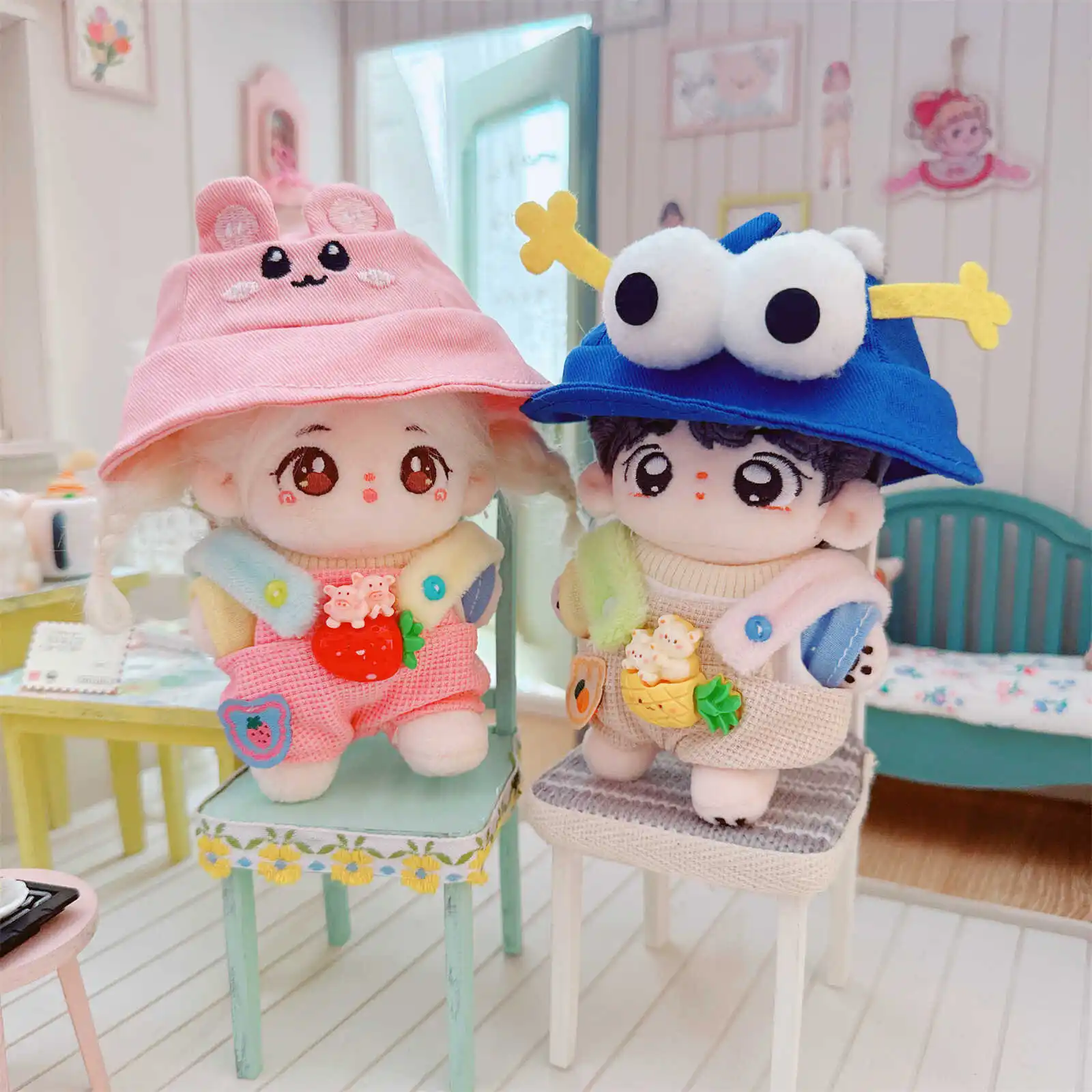 10cm Kawaii Idol Doll Clothes Cute Cartoon Hat Carrot Rompers Suit Dress Up Plush Doll Changing Clothes Game for Girls Fans Gift