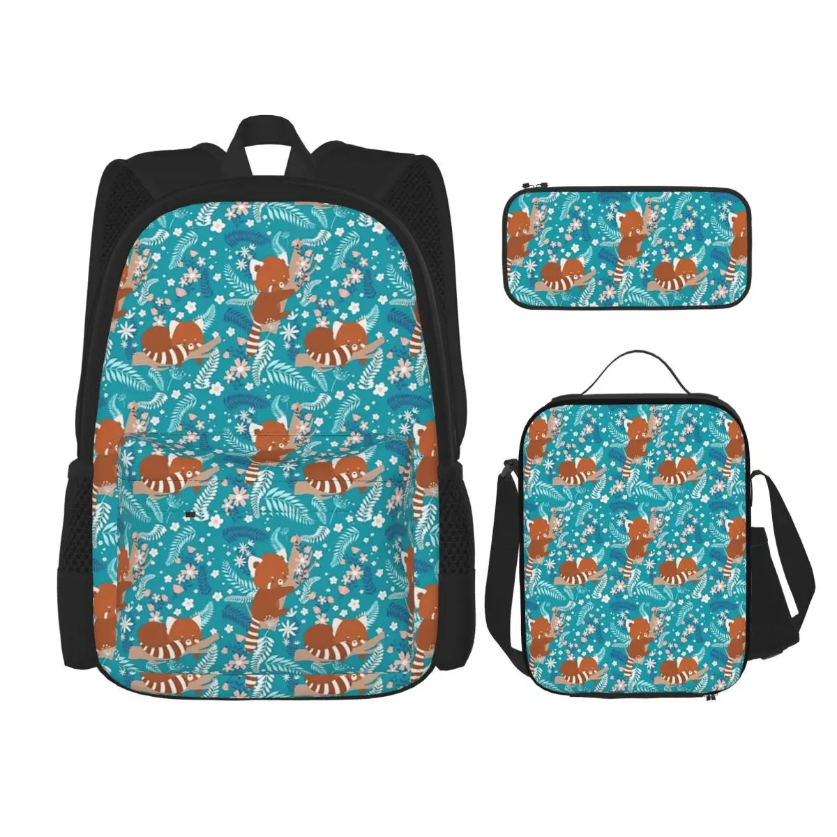

Red Panda Animal Backpacks Students Bookbag School Bags Rucksack Lunch Bag Pen Bag Three-Piece Set