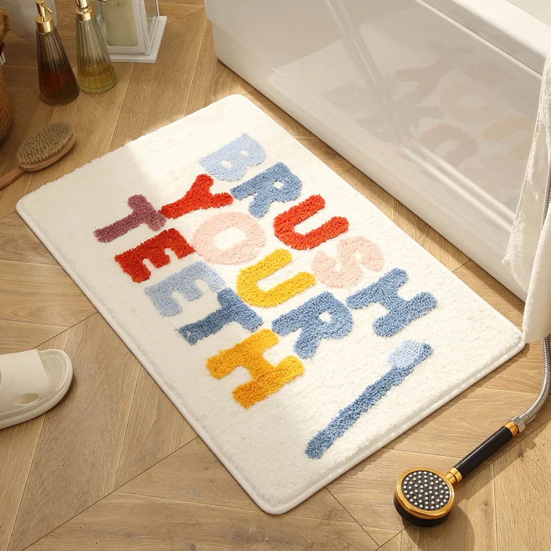 Cartoon Letter Bathroom Absorbent Mat Korean Lovely Quick-Drying Non-Slip Toilet Carpet Colorful Short Splash Floor Covering