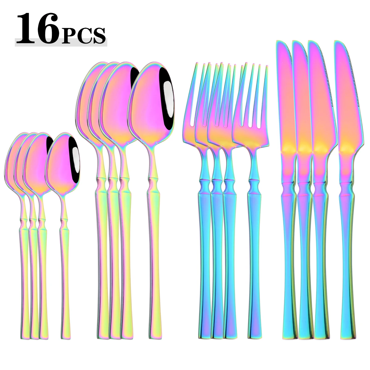 Messer Gabel Kaffee Löffel Besteck Set 16 stücke Bunte Geschirr Set Spiegel Edelstahl Besteck Western Home Küche Geschirr