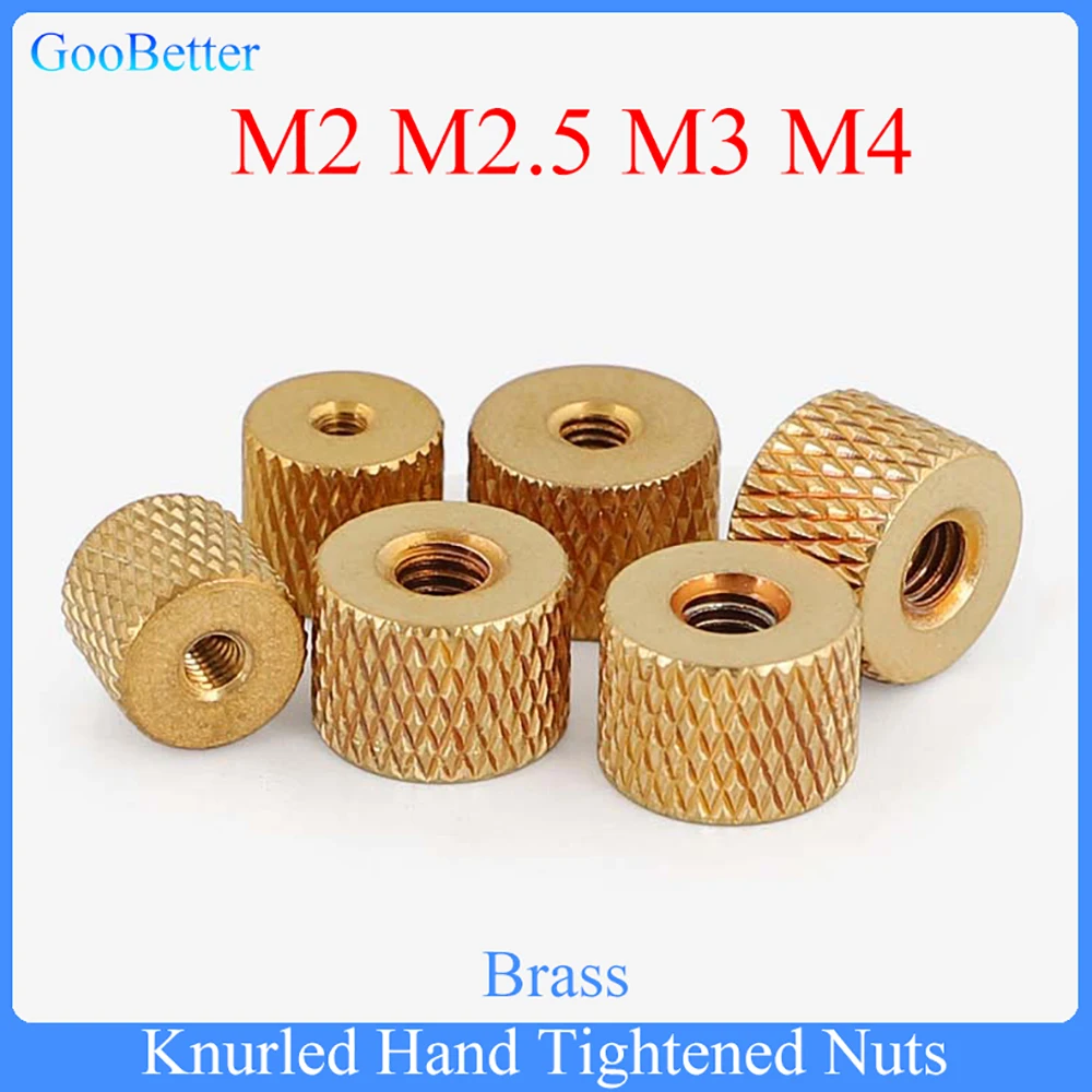 

1-100Pcs Knurled Hand Tightened Nuts M2 M2.5 M3 M4 Brass Flat Head Nut Cylindrical Adjust For Water Cooling PC Case Model Nut