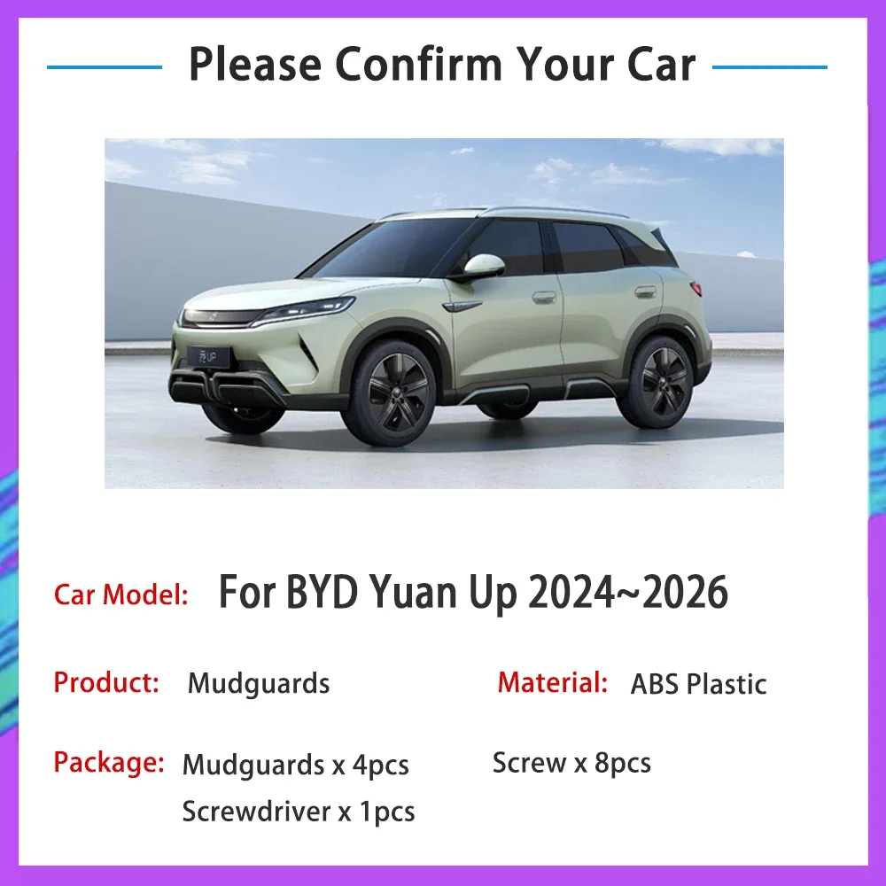 Für BYD Yuan Up 2024 2025 2026 ABS Auto Kotflügel Kotflügel Schmutzfänger Schlamm Schutz Kotflügel Vorne Hinten Räder Auto Zubehör 4PCS – Detail 2