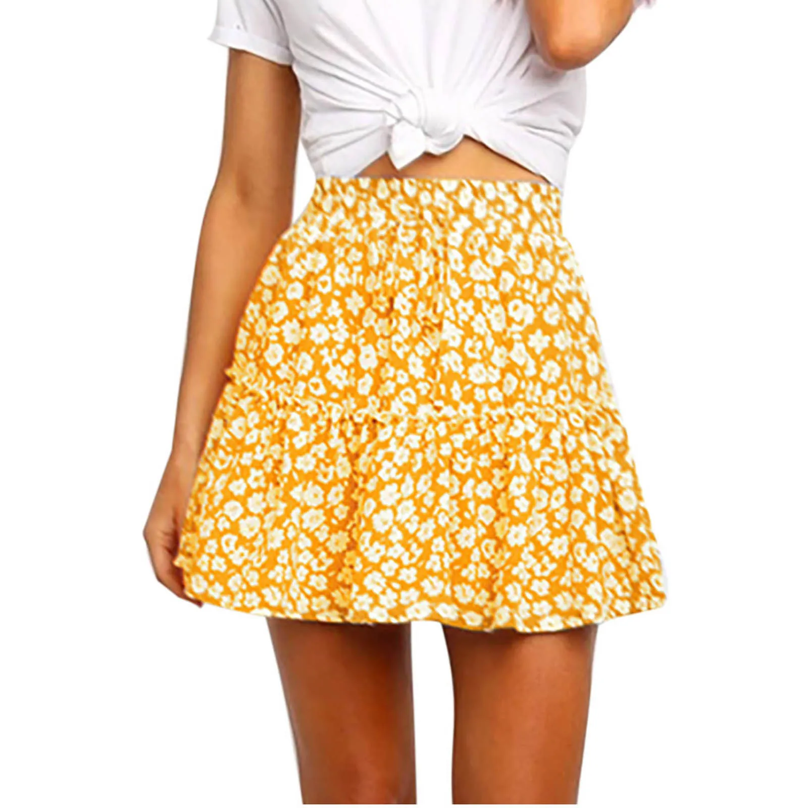 

2024 Fashion Women's Short Skirt High Waist Floral Print Summer Sexy Ruffles Sweet Streetwear Casual Mini Skirts Female Bottoms