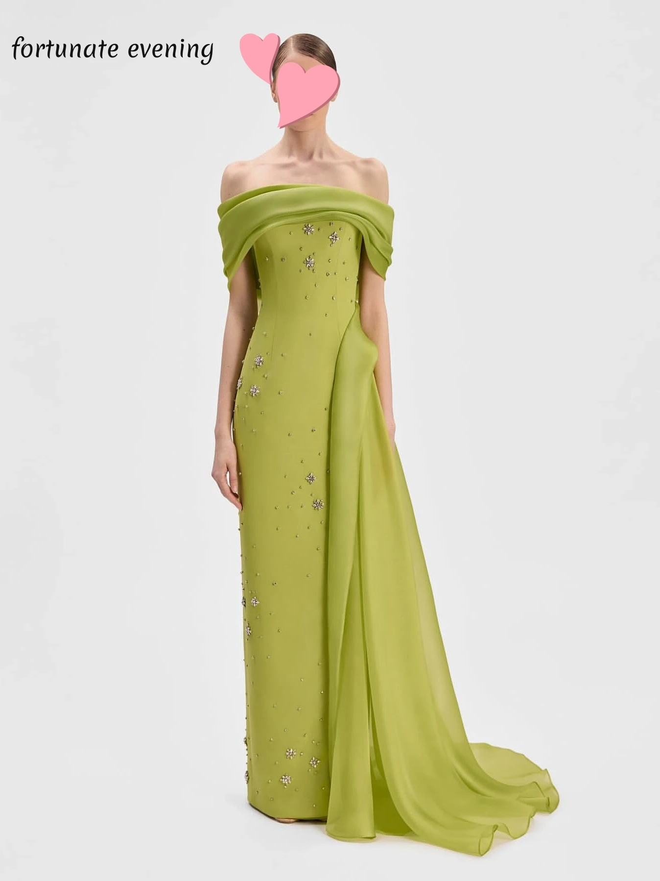 

Fortunate Evening Elegant Vintage Sweet Green Beads Crystal Boat Neck Customized Formal Occasion Prom Dress Evening Party Gowns