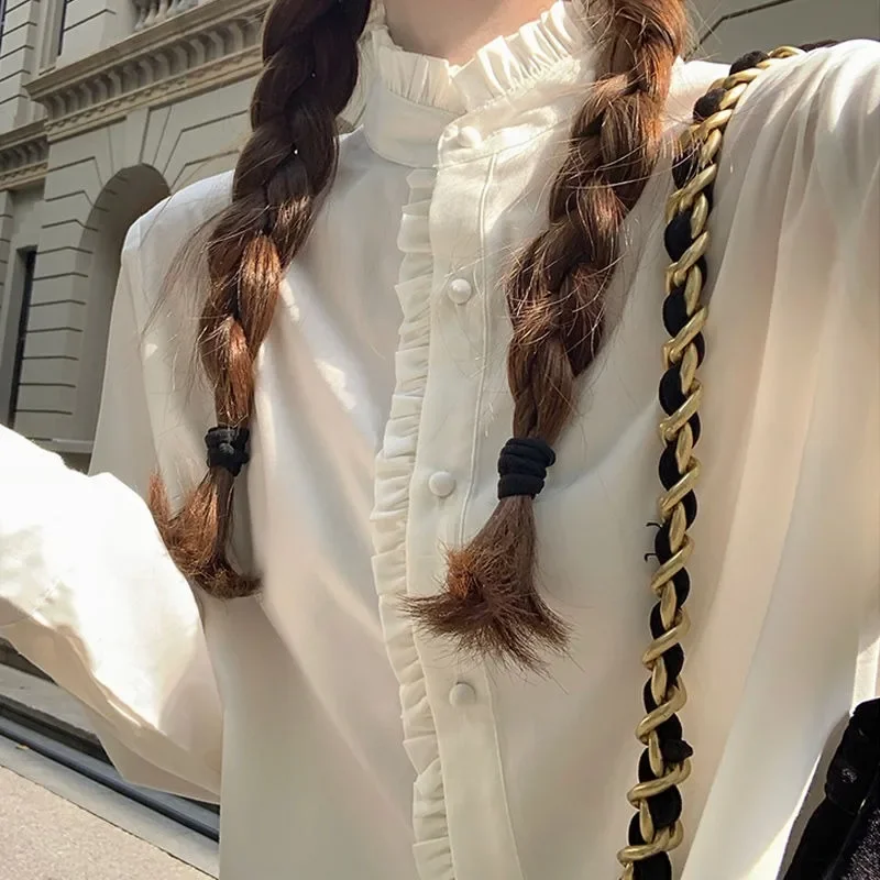 White Short Shirt Woman Korean Fashion Sweet Preppy Long Sleeve Blouses Summer Youthful Casual Y2k Vintage Aesthetic 2024