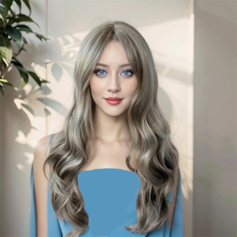 แฟชั่นต่อผมสังเคราะห์สีชมพูหญิงสาววิกผมธรรมชาติBreathableฝาครอบ 68 ซม.ยาวหยักสุภาพสตรีหมวกวิกผม